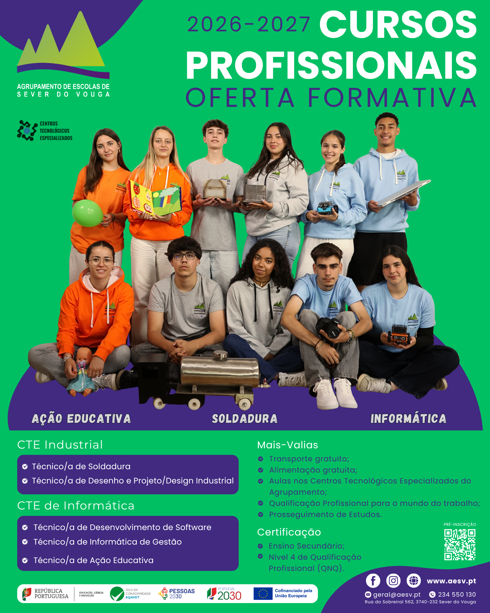 Cartaz da oferta formativa dos cursos profissionais 2026-2027 do AESV